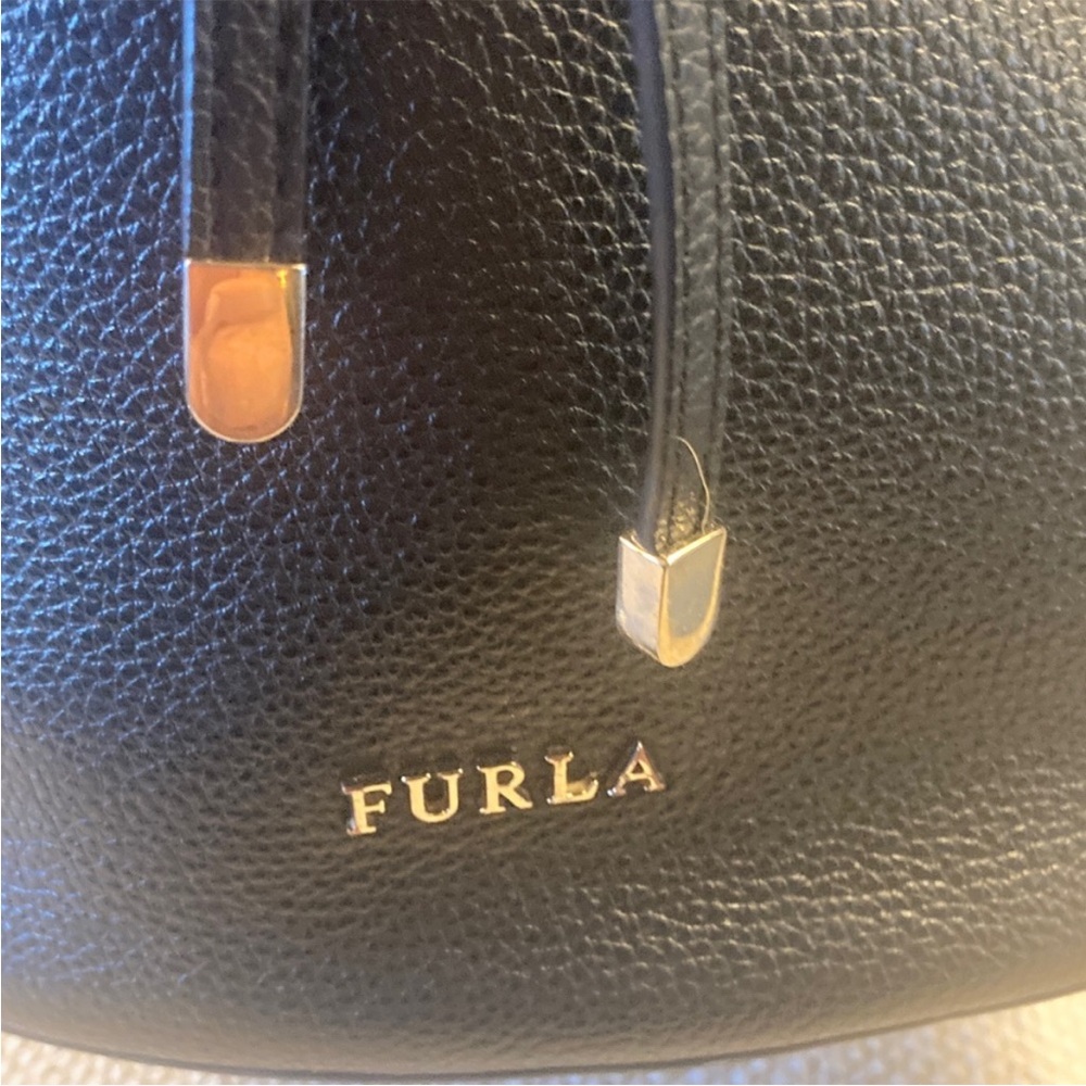 Furla Black Leather Drawstring Bucket Bag - Picture 2 of 11